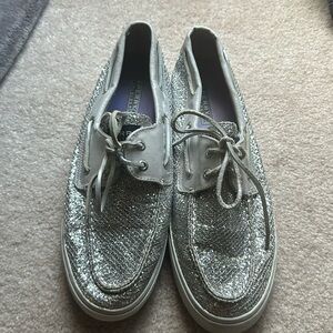 Sperry Topsider Silver Glitter Boat Shoes
